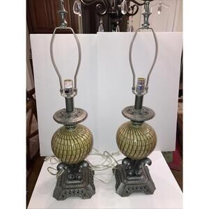 VINTAGE PAIR OF ORNATE LAMPS MID CENTURY MODERN HOLLYWOOD REGENCY RARE PAIR